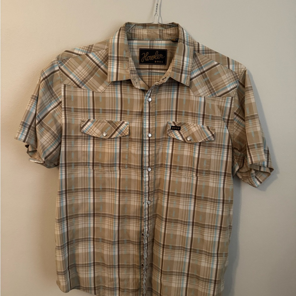 Howler Brothers Men's Beige and Blue Plaid Shirt